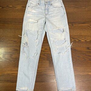 Distressed Mom Jean in Light Wash Denim